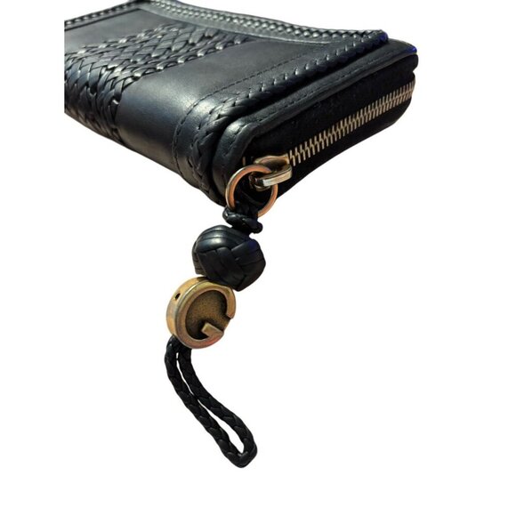 Gucci Black Braided Leather Continental Wallet w Gucci Charm Zipper - Rare - Picture 7 of 9